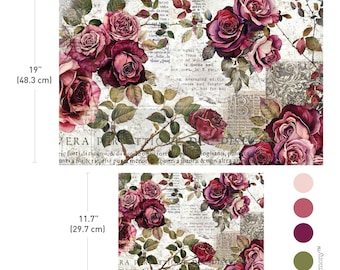 Crimson Elegance | 2 sheets | decoupage Fiber Set| Redesign with Prima| DIY Furniture Arts Crafts