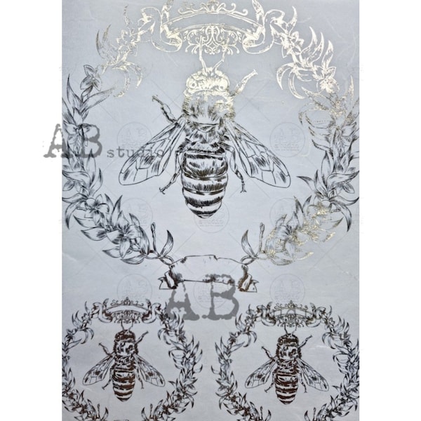Gilded Royal Bee| AB Studio #1084| A4 - Decoupage Paper for DIY, Crafts, scrapbooking, art journals, mixed media