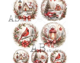 Winter Scenes Wreath Cardinal House Rounds | AB Studios #8072 | A4  | Crafts, scrapbooking, art journals, mixed media
