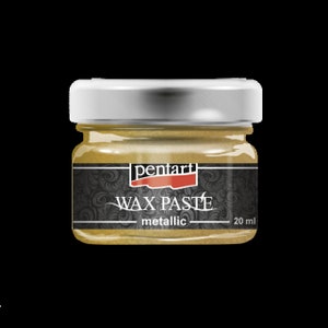 May include: A small jar of metallic wax paste by Pentart. The jar has a silver lid and a black label with the words "WAX PASTE" and "metallic". The jar contains 20 ml of product.