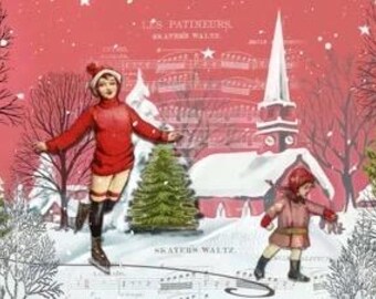 Skaters Waltz - Seasons Greetings 1962 | Decoupage Queen | Ellen J Goods | A4 Decoupage Paper Crafts, scrapbooking, art journals