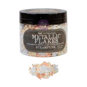 May include: A jar of metallic flakes for crafting. The jar is labeled "Metallic Flakes" and "Steampunk". The flakes are gold, silver, and copper.