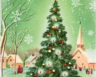 Village Tree - Seasons Greetings 1962 | Decoupage Queen | Ellen J Goods | A4 Decoupage Paper Crafts, scrapbooking, art journals