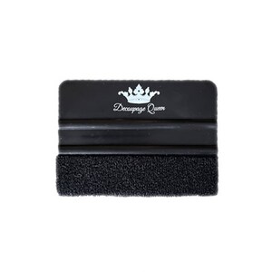 May include: Black squeegee with a black microfiber edge and a white crown logo with the text "Decoupage Queen".