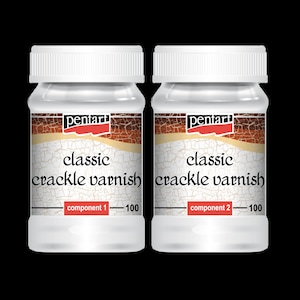 May include: Two white bottles of Pentart Classic Crackle Varnish, one labeled "component 1" and the other "component 2", each containing 100 ml.