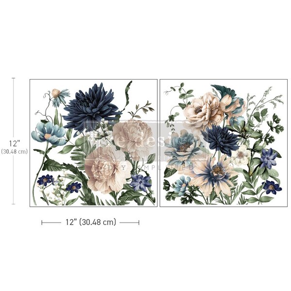 Cerulean Blooms Maxi Transfer|NEW|Redesign with Prima 12" x 12" - 2 sheets - Furniture Decor crafts