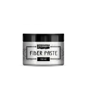 May include: A white jar with a black lid and label. The label says "pentart" and "FIBER PASTE" with a black border. The jar contains 150 ml of fiber paste.