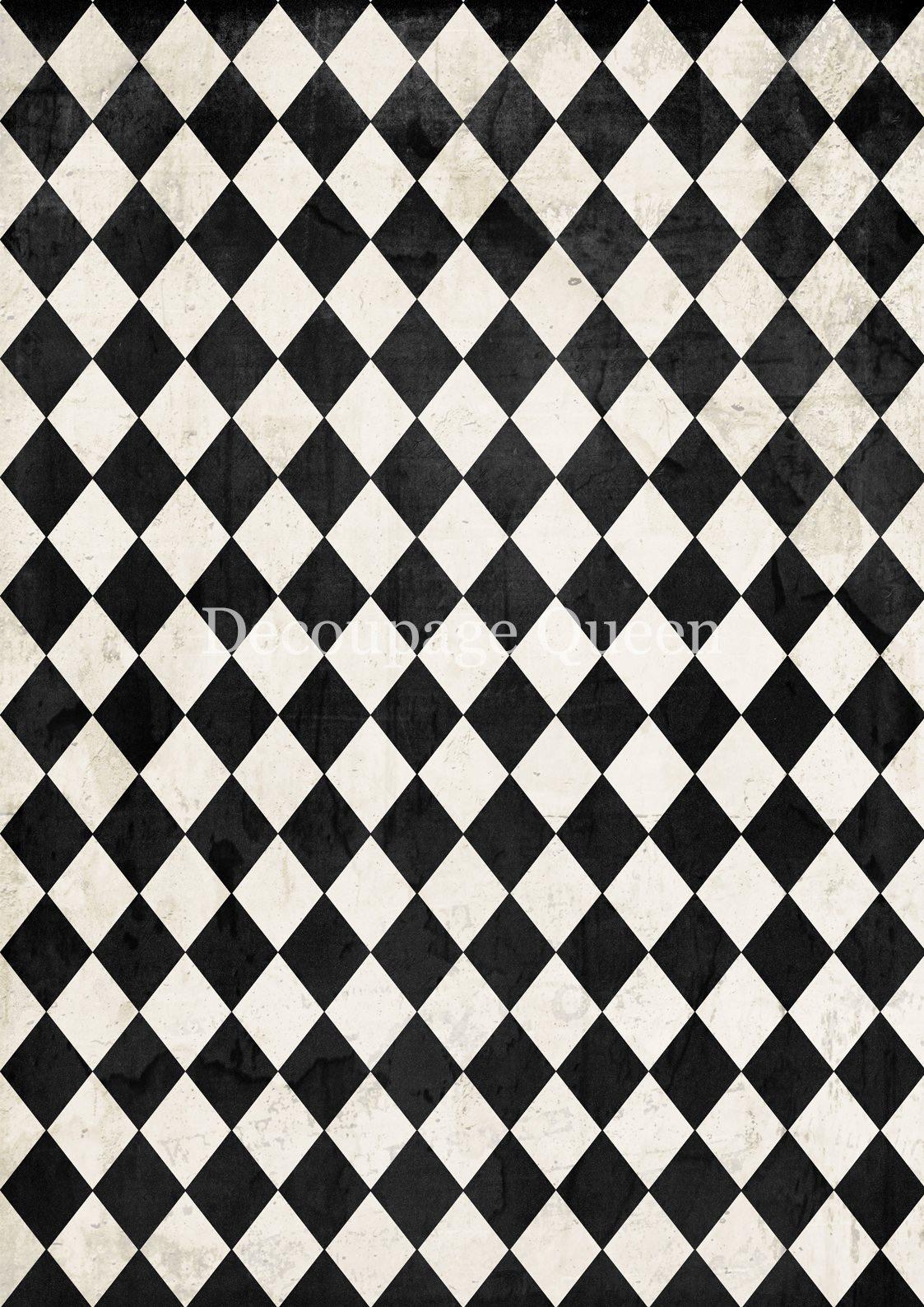 Black and Ivory Harlequin |Decoupage Queen paper - A4 - Decoupage Paper for DIY, Crafts, scrapbooking, art journals, mixed media