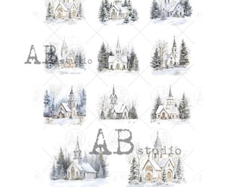 Winter Churches Collection | AB Studios Rice paper #856| A4 - DIY, Crafts, scrapbooking, art journals, mixed media
