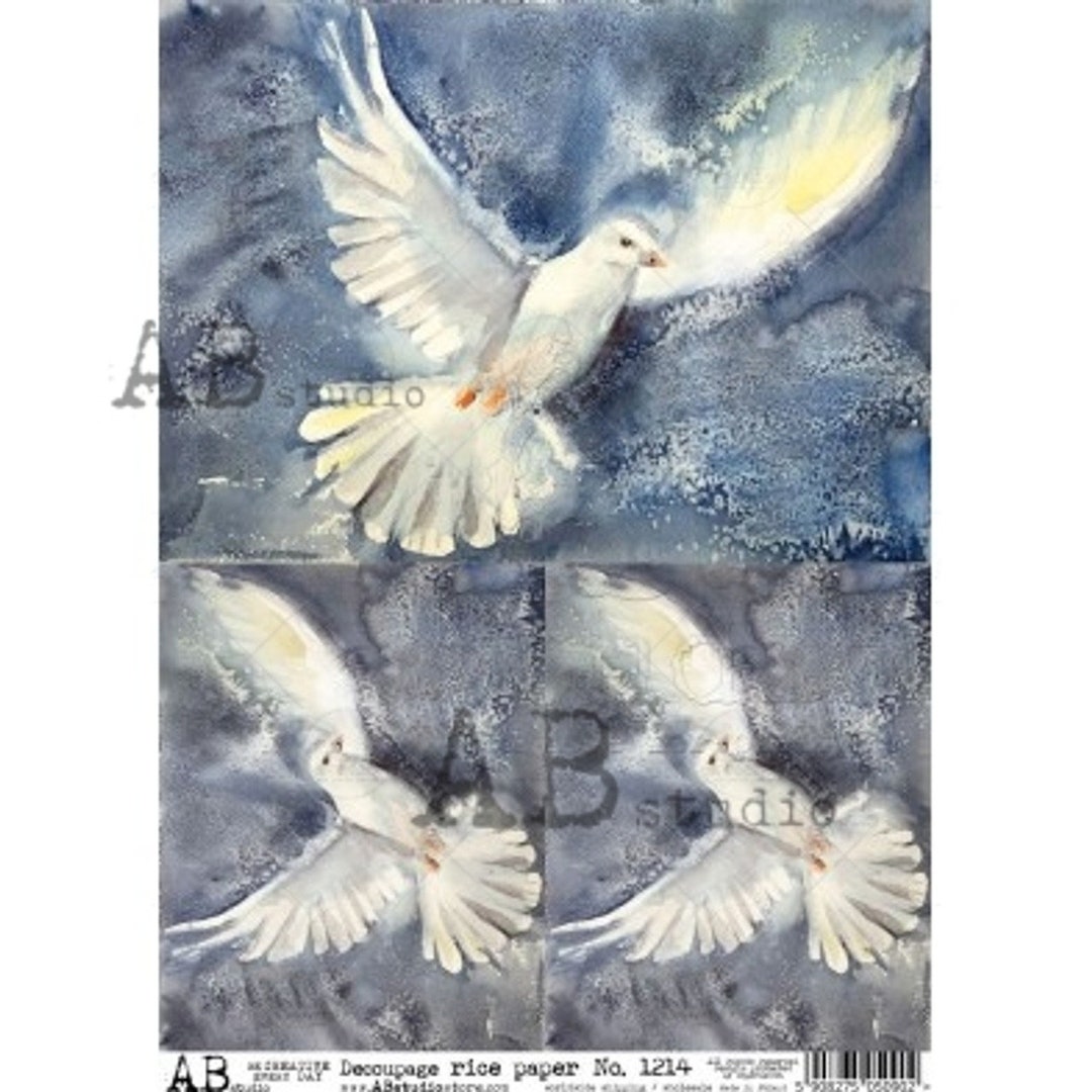 Watercolor Doves Decoupage Paper AB Studios A4 Paper DIY, Crafts, Scrapbooking, Art Journals