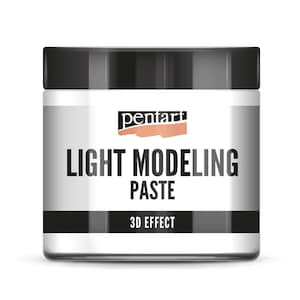 May include: A white jar with a black lid and a label that reads "pentart LIGHT MODELING PASTE 3D EFFECT".
