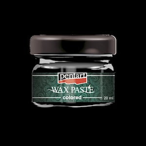 May include: A small jar of Pentart Wax Paste colored in black. The jar has a green and gold patterned label with the text "WAX PASTE colored" and "20 ml".