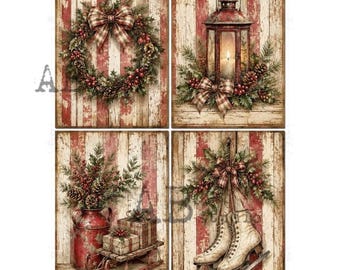 Winter 4 pack | AB Studios #764 | A4  | Ice skates sled wreath lantern | Crafts, scrapbooking, art journals, mixed media