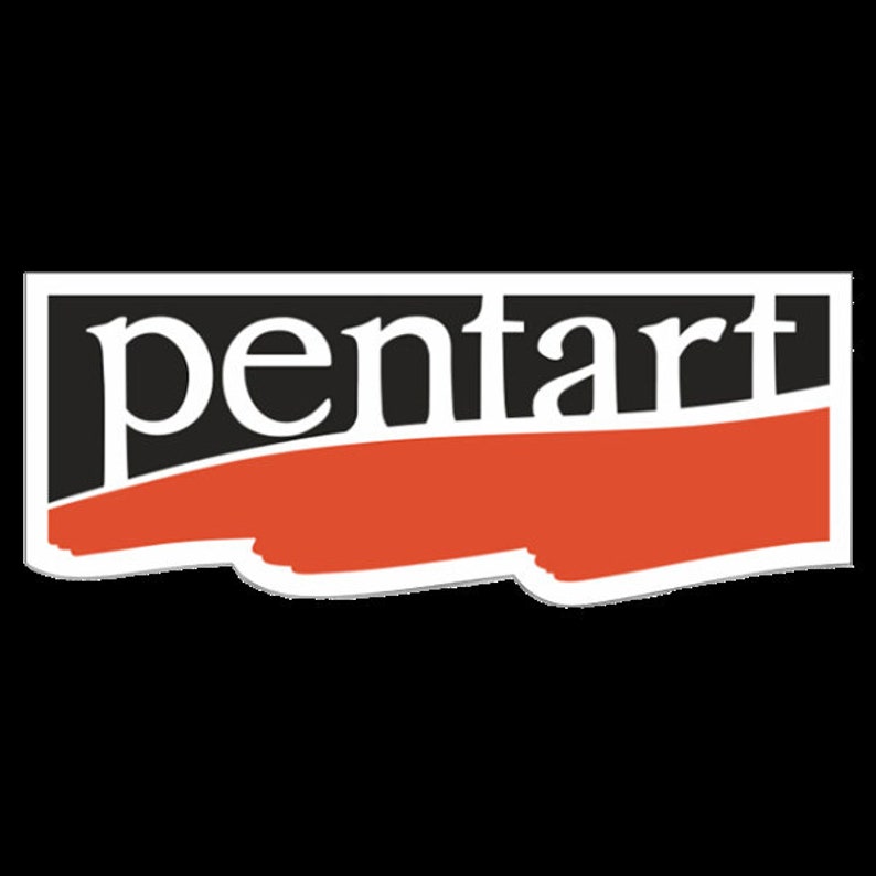 May include: A white logo with the word "pentart" in black lettering on a black and orange background.
