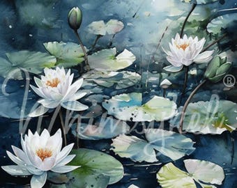 Blue Waterlilies | Whimsykel Designs |  21" x 29" | 18 lb Tissue