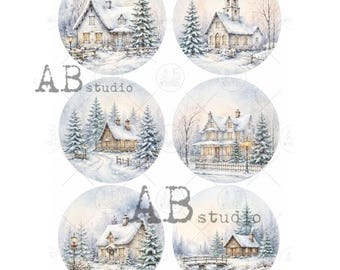 Winter Church House Scene Rounds | AB Studios #8085 | A4  | Crafts, scrapbooking, art journals, mixed media