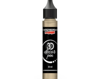 May include: A gold 3D decor pen with a black cap and a black label featuring the white text Pentart, 3D decor pen, and 30 ml. The cylindrical container has a metallic gold finish at the top and bottom, with a pointed applicator tip for precision.