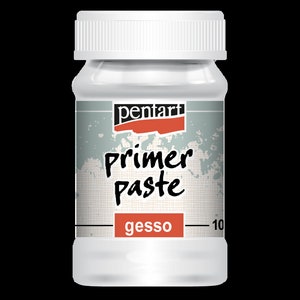 May include: A white plastic jar with a red and white label that says "pentart Primer Paste gesso".