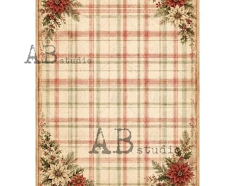 Christmas Plaid Floral | AB Studios #8086 | A4  | Crafts, scrapbooking, art journals, mixed media
