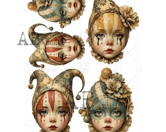 Whimsical Sad Clown portraits  | AB Studios #7909 | A4  | Crafts, scrapbooking, art journals, mixed media