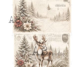 Winter Scene with Deer | AB Studios #846 | A4  | Crafts, scrapbooking, art journals, mixed media