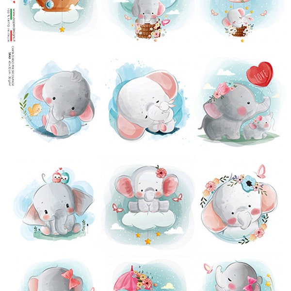 Baby Room Elephant scenes| NEW Paper Designs|A4 paper - Decoupage Paper for DIY, Crafts, scrapbooking, art journals, mixed media