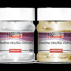 May include: Two jars of Pentart fine line crackle varnish, one white and one gold, labeled component 1 and component 2, each containing 230 ml.