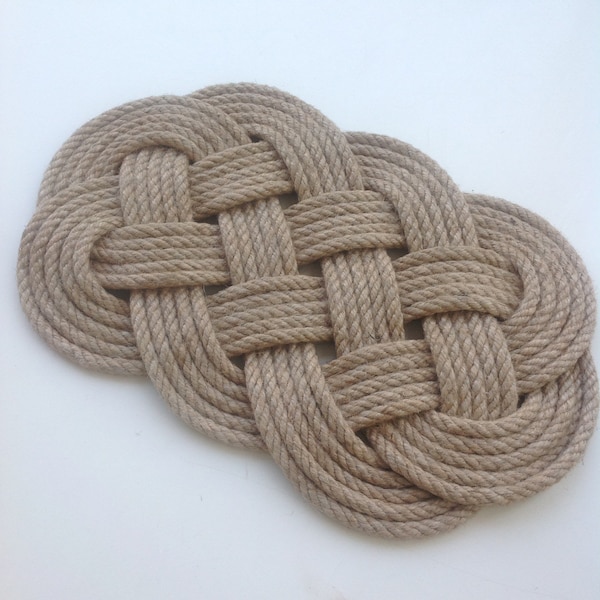 Maritime coaster ( Ocean Plait ) made of jute hand knotted nautical mat, sustainable, flower coaster,