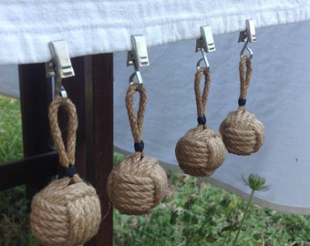 4er Set Maritime Tischdecken Duschvorhang Gewichte - Tischtuch Halter/Beschwerer handgefertigter Knoten Monkeyfist - Jute Leinen Tischwäsche