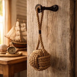 Tope de puerta de Marsella, colgador de puerta con puño de mono, decoración de pared de cuerda de yute, hecho a mano.