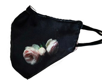 Peonies Black Face Mask