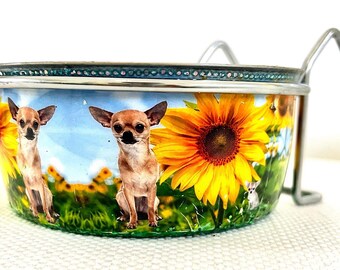 Caja de agua Bowl Chihuahua Girasoles
