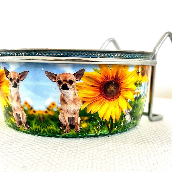 Water Crate Bowl Chihuahua Sunflowers