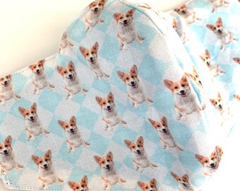 Corgi Blue Check Face Mask Tote, o bolsa de accesorios!!