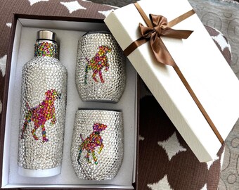 Rhinestone Wine Tumbler Juego de regalo Perro Sillhouete