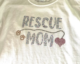 Camiseta de diamantes de imitación de mamá de rescate