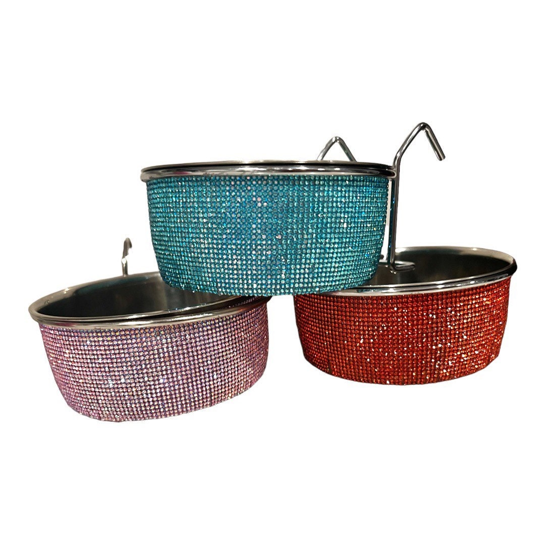 6 Round Stainless Steel Crate Bowl With Rhinestone Finish Etsy