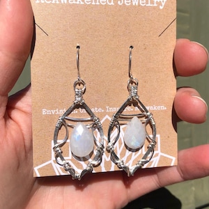 Hammered Sterling Silver Rainbow Moonstone Teardrop Earrings