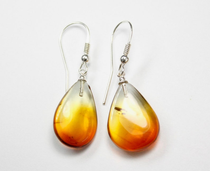 Genuine 100/% natural Baltic amber earrings 925 sterling silver beautyful drop shape