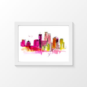 Minneapolis Skyline Print - Pink/Yellow