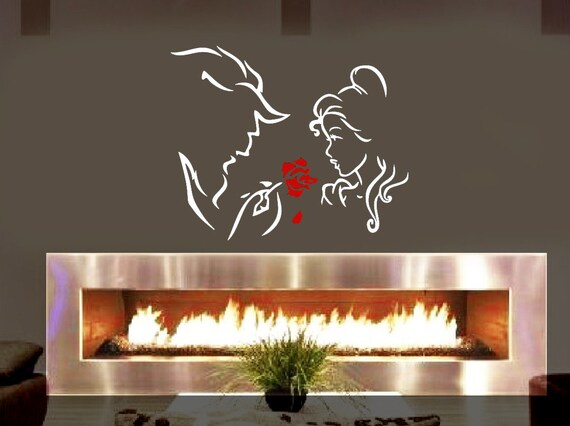 Beauty The Beast And The Red Rose Living Room Bedroom Fireplace Wall Window Decoration Decal Sticker 32x26 Inches White And Red