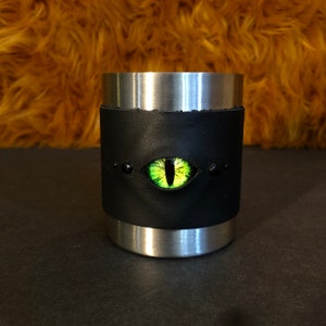 Genuine Leather, Fun Dungeon Dragon Eye, Travel/Camp Carabiner Mug, Insulated Stainless Steel