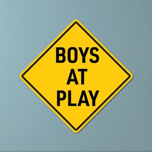 Niños jugando, señal de precaución, decoración de la habitación de los niños, arte de pared para niños