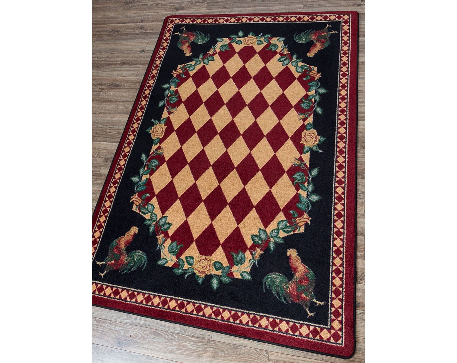Red Rooster Rug Checkered Rooster Rug Cabin Rug Rooster Etsy