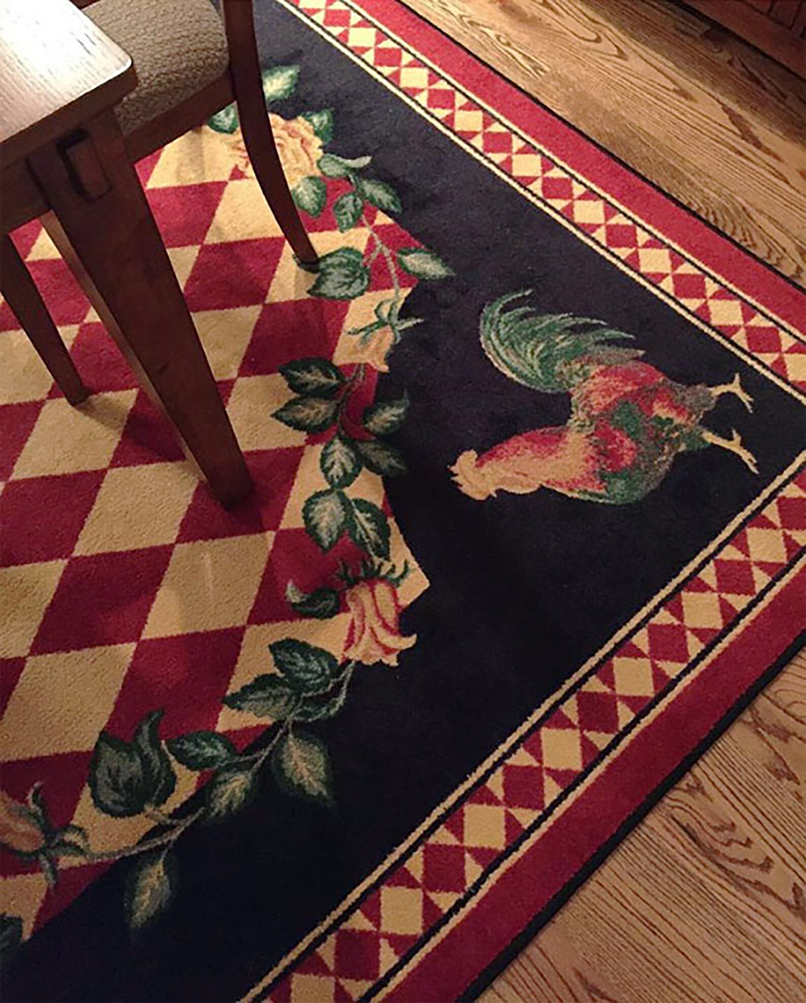 Red Rooster Rug Checkered Rooster Rug Cabin Rug Rooster Etsy