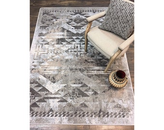 Gray Southwestern Rug, Southwestern Rug, Rustic Rug, Distressed Rug, Southwest Rug, Southwestern Area Rug, Gray Western Rug, Gray Area Rug