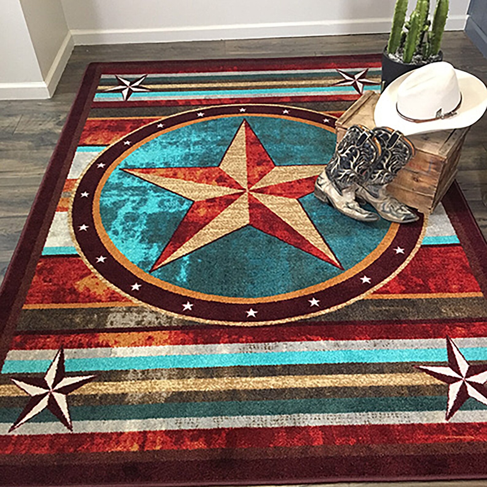 Bright Western Rug Western Rug Western Area Rug Texas Star Etsy