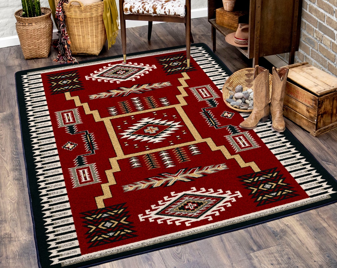 Red Southwest Rug, Southwest Area Rug, Red Southwestern Rug, Aztec Rug