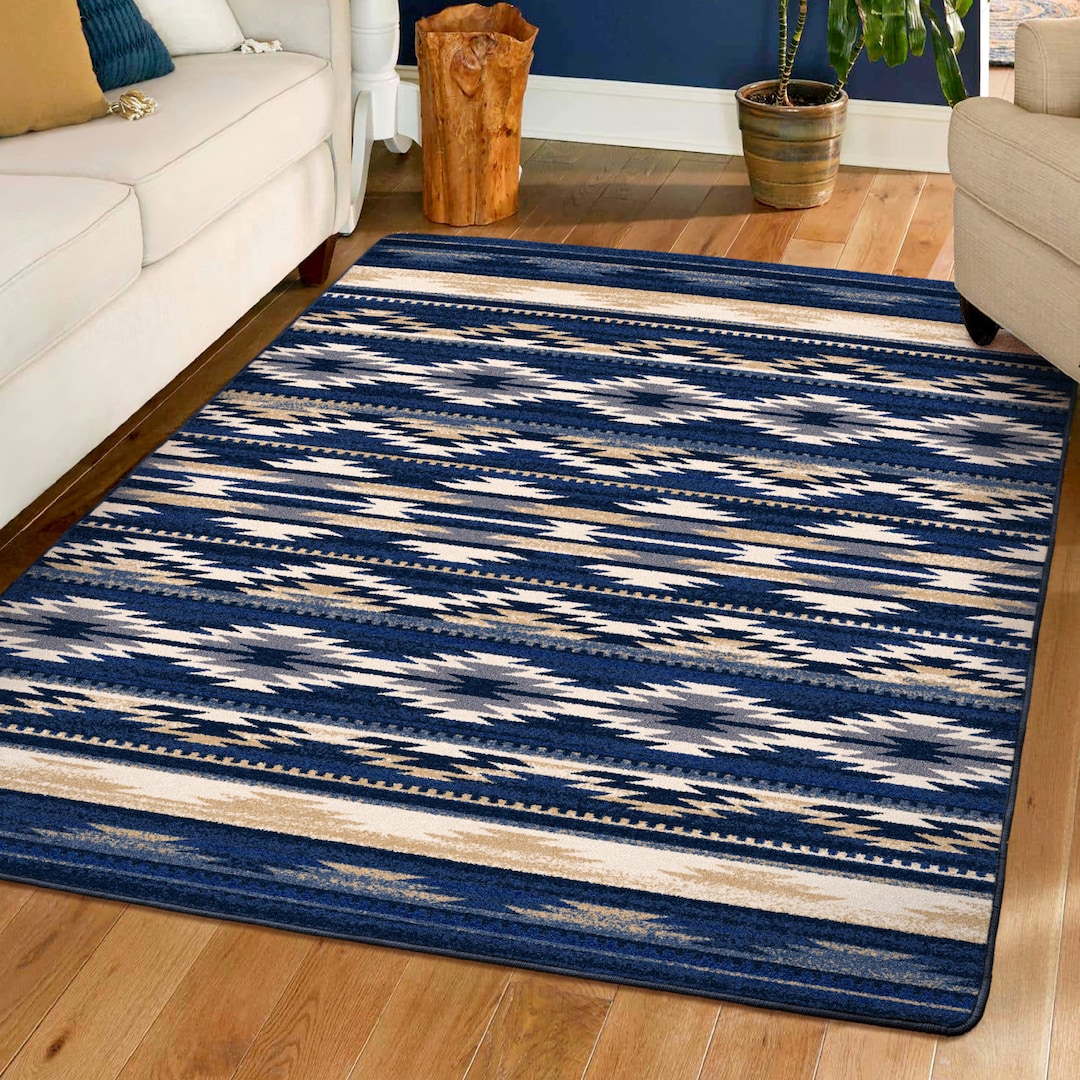 Navy Blue Southwest Area Rug, 8x10 Southwestern Rug, Native American