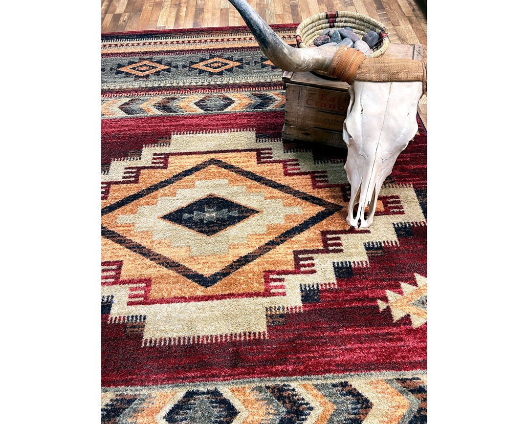 Red Southwestern Rug, Red Southwest Rug, Red Aztec Rug, Red Southwestern Area Rug, Red Western